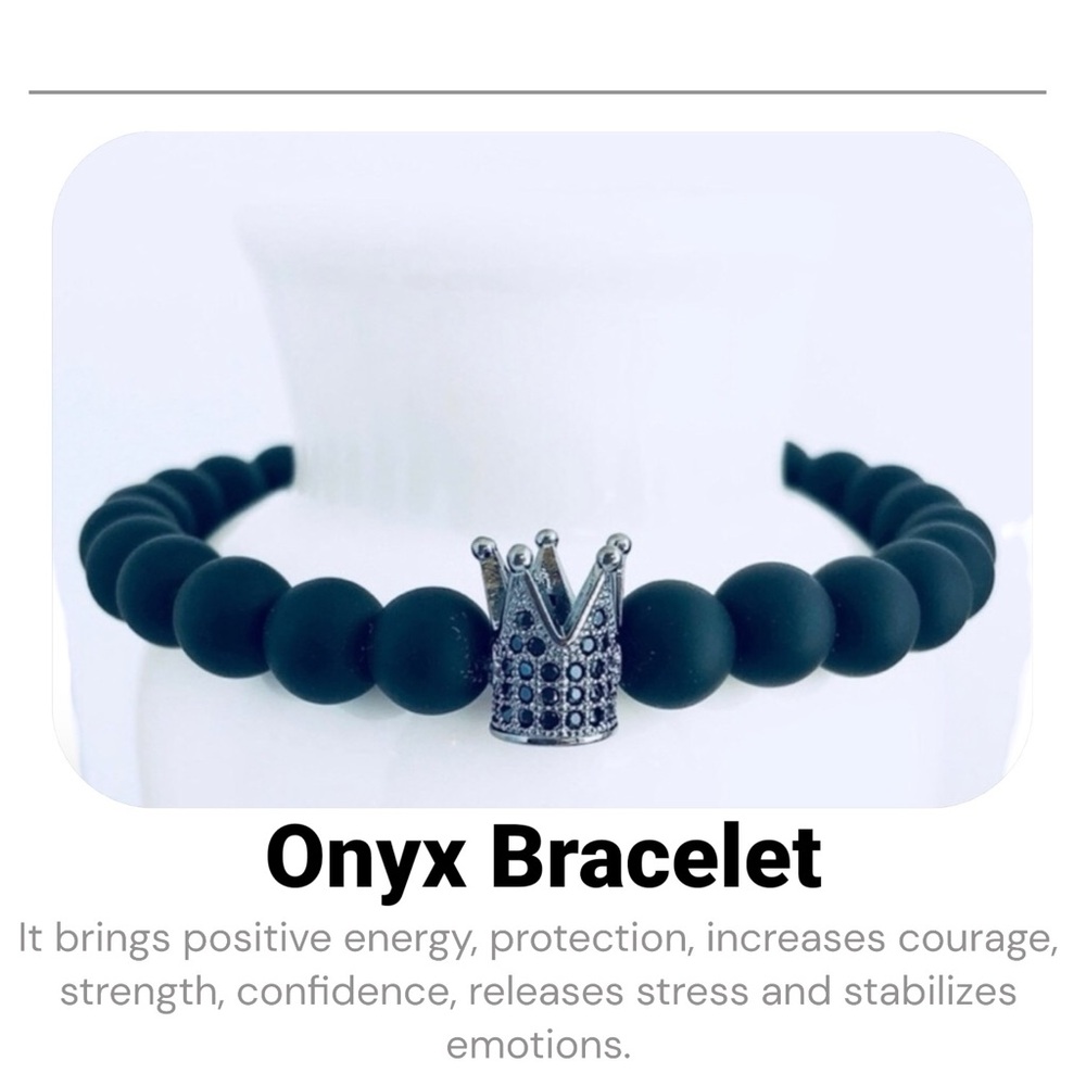 MEN | Black Onyx Crown King Gemstone Bracelet gift for him anniversary boyfriend
